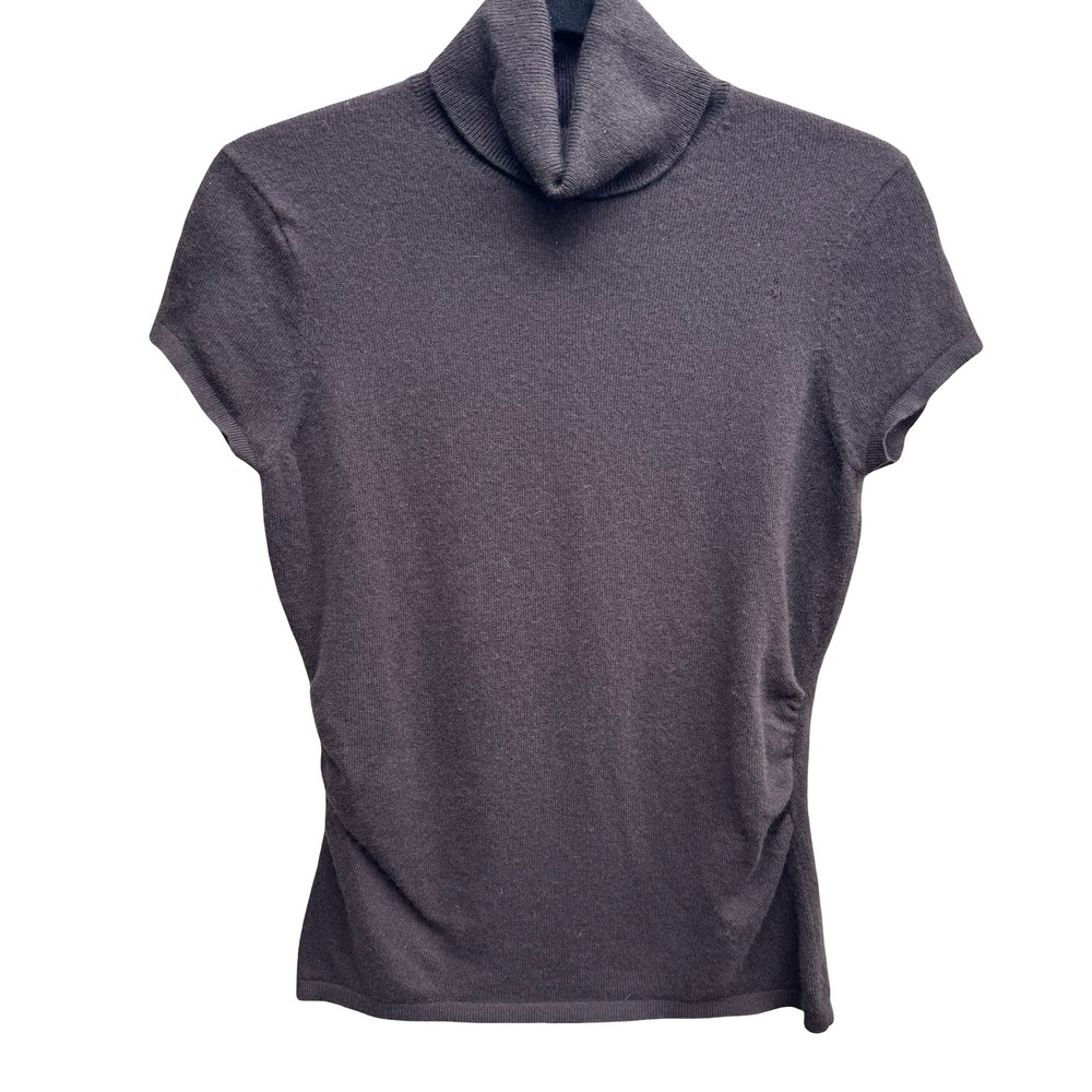 Ann Taylor Cashmere Quiet Luxury Minimalist Ruched Turtleneck Sweater Brown M